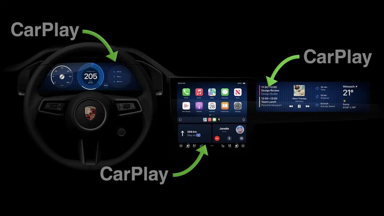 Porsche with next-gen Apple CarPlay interface mock-up